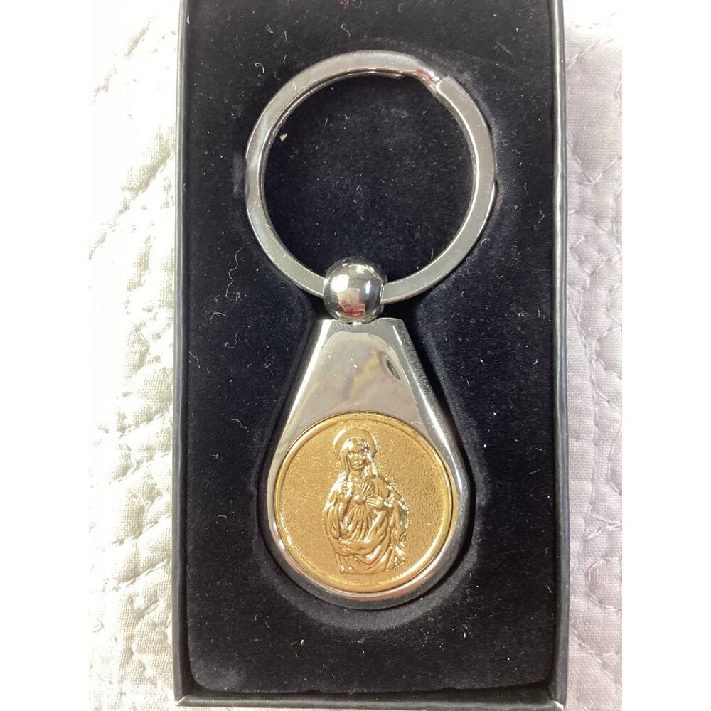Sacred Heart Auto League Religious Keychain*Gold-Tone Virgin Mary Medal*In Box